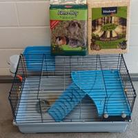 gabbia coniglio domestico con fieno e lettiera