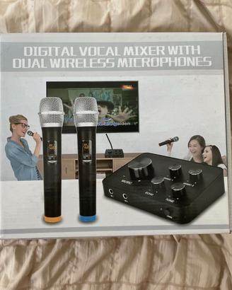 Kit Karaoke Mixer Digitale + 2 Microfoni Wireless
