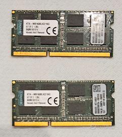 kingston memorie  ddr3 da 16gb ognuna a 1600  mhz