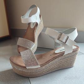 Sandali pelle bianca e strass con zeppa 38