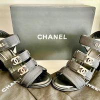 CHANEL , Sandali In Tessuto Nero