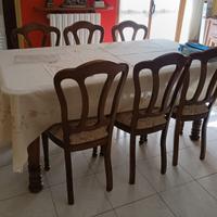 Tavolo da pranzo in legno di noce + 6 sedie