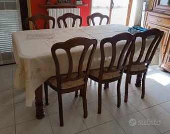 Tavolo da pranzo in legno di noce + 6 sedie