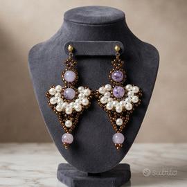 Orecchini Vintage Neo Barocco pietre dure bronzo