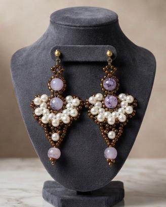 Orecchini Vintage Neo Barocco pietre dure bronzo