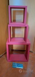 mensole cubo da parete set 3 pz rosso componibile