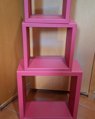 mensole cubo da parete set 3 pz rosso componibile