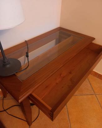 TAVOLINO IN LEGNO CON VETRO E CASSETTO