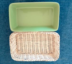 Pirofila  in ceramica con cestino di vimini