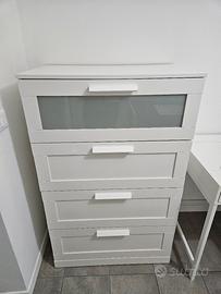 Cassettiera 4 cassetti bianco / vetro smerigliato 