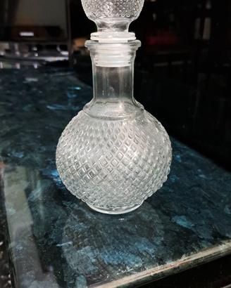 Bottiglia per liquore,in vetro lavorato, con tappo