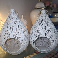 Set 3 lanterne porta candela in ceramica bianca tr