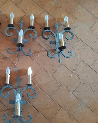 Tris Applique ferro battuto. 3 pezzi  a 3 luci .