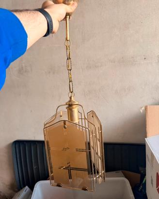 Lampadario a sospensione- ottone e vetro satinato