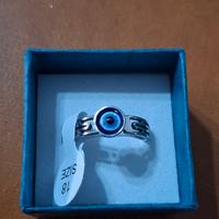 anello acciaio greca ed evil eye 