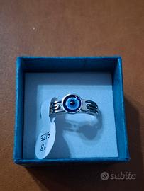 anello acciaio greca ed evil eye 