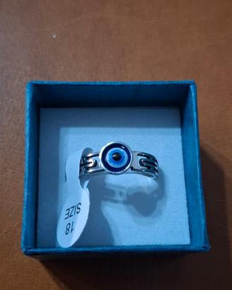 anello acciaio greca ed evil eye 