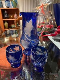 Brocca 2 bicchieri in cristallo inciso inizio 900