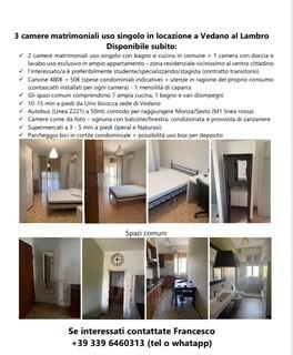 Stanza matrimoniale uso singolo a Vedano al Lambro