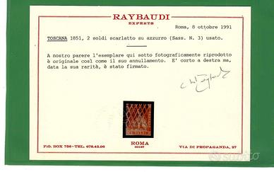 1857 TOSCANA 2 SOLDI SCARLATTO SU AZZURRO RAYBAUDI