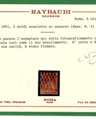 1857 TOSCANA 2 SOLDI SCARLATTO SU AZZURRO RAYBAUDI