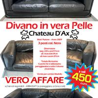 Divano in Pelle Chateau d’Ax 3 Posti – Nero