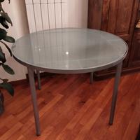 tavolo tondo acciaio e vetro satinato 