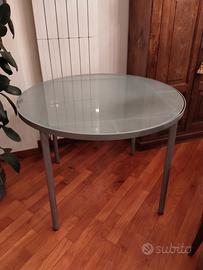 tavolo tondo acciaio e vetro satinato 