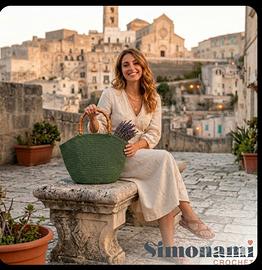 Borsa In Cordino Tai Verde Manici Bamboo 