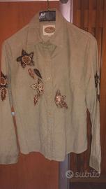 Camicia verde di velluto a righe