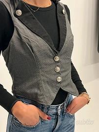 Gilet donna stile steampunk elegante grigio tg S/M