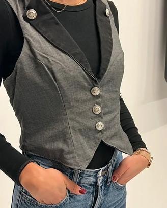 Gilet donna stile steampunk elegante grigio tg S/M