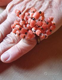 Anello artigianale con corallo vero rosa