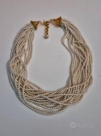 Collana girocollo vintage con perle multifilo rego
