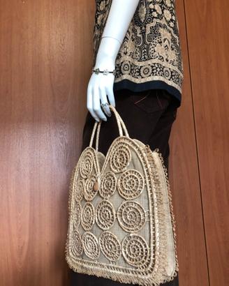 Borsetta quadrata in paglia naturale, Hippie Style