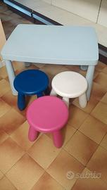 Tavolino con tre sgabelli