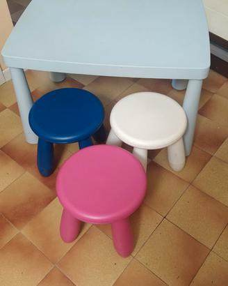 Tavolino con tre sgabelli