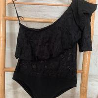Body in pizzo nero mono spalla taglia s