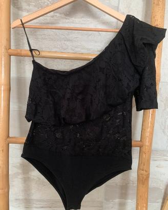 Body in pizzo nero mono spalla taglia s