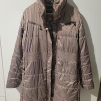 Piumino Lungo Donna Link Tortora Fodera Pois Tg M