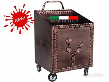 Carrello portalegna con ruote in ferro battuto