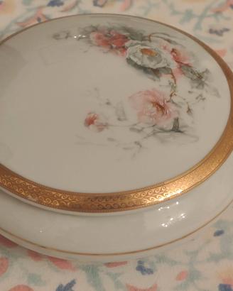 Bonbonniere porcellana Limoges rose e oro