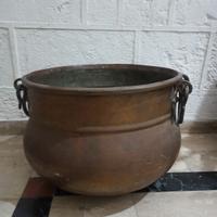 Antico paiolo pentolone in rame manici in ferro 