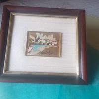 piastra dipinta di un porto pugliese  cornice legn