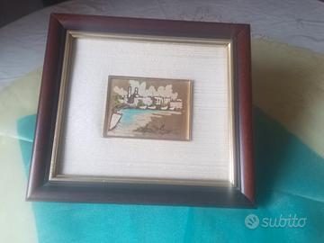 piastra dipinta di un porto pugliese  cornice legn