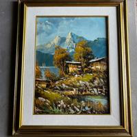 Quadro olio su tavola –Paesaggio alpino – 57×46 cm