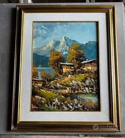 Quadro olio su tavola –Paesaggio alpino – 57×46 cm