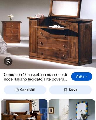 Comò in legno massello con specchio + comodini