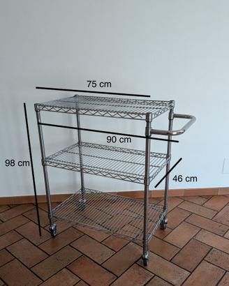 Carrello acciaio cromato con ripiani ruote Duepiù
