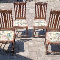 4 Seggiole lavorate in legno